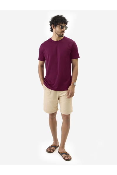 The Souled Store By Styli Men Burgundy Plain Interlock Cotton T-Shirt