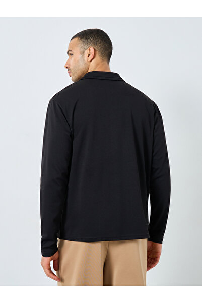 Styli Men Black Textured Quarter Zip Sweatshirt