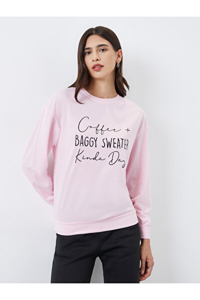 Take Two By Styli Pink Regular Fit Slogan Print Sweatshirt