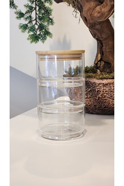 Gifts and More Hacı Ali حاوية تخزين بغطاء من الخيزران مكونة من 3 طبقات