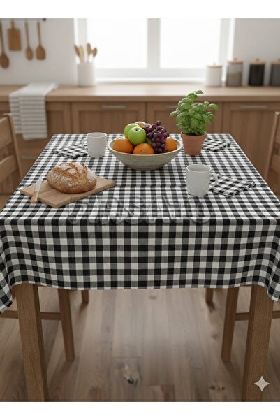 Fırsato Karevibe Tablecloth 160X160Cm and Napkin Set 45X65Cm – Square Pattern, 5 Pieces