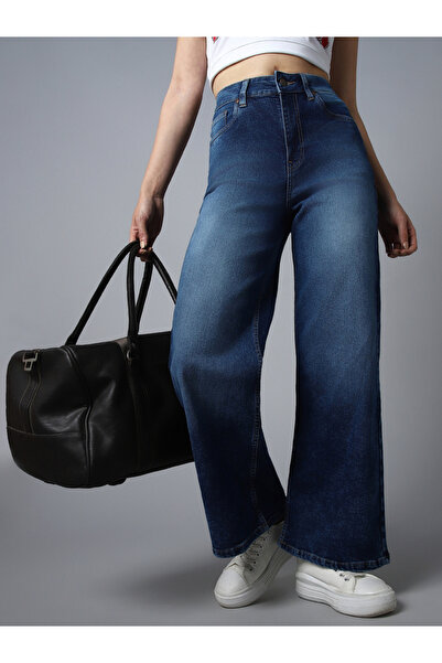 High Star By Styli High Rise Wide Leg Light Fade Cotton Jeans