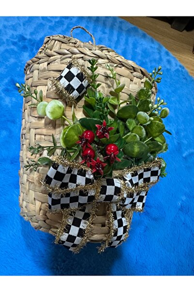 Marrone Door Basket Checkered Glitter Ribbon with Kokina