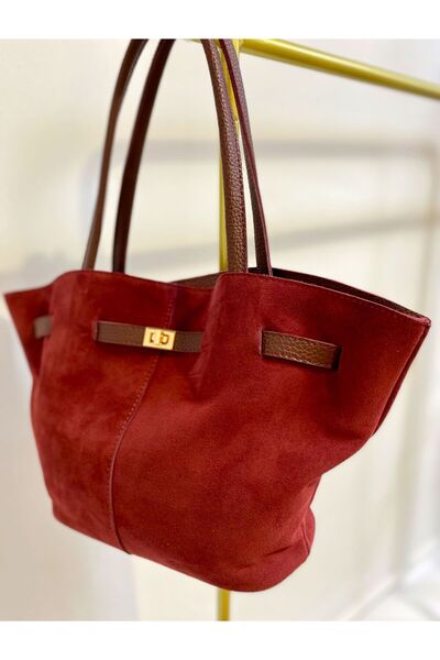modvina Genuine Suede Leather Premium Quality Burgundy Women's Bag with Shoulder Strap M01