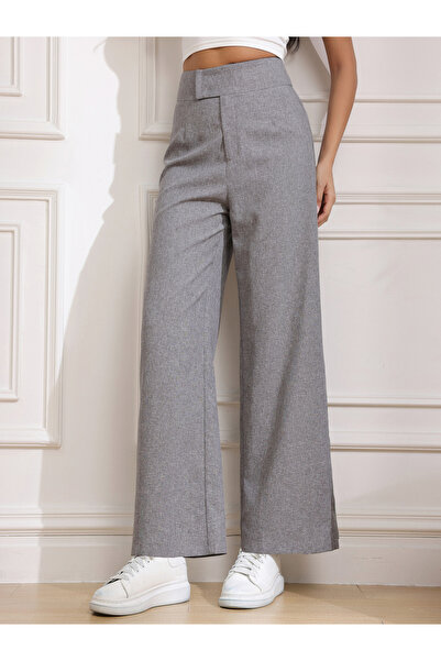 Take Two By Styli Grey High Rise Flared Trousers