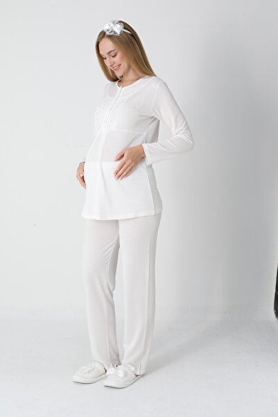 LOHOUSE Women's Jacquard Quilted Shawl Collar Cotton Winter Maternity Pajama Set with Dressing Gown 3-Piece Pajama Set