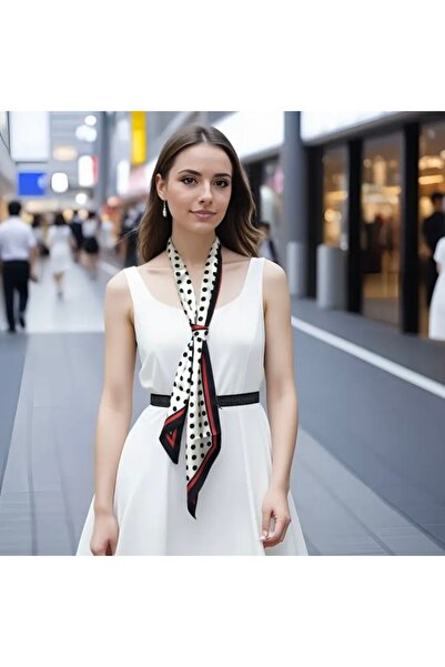 Accessories Hei Black and White Polka Dot Patterned Stylish Silk-Look Women's Accessory Scarf