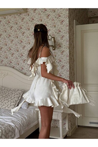 Elia Swimwear Women's Short Loose Pearl Jumpsuit Butter White Ruffle Amelia