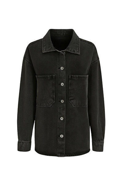 Trend Alaçatı Stili Dámská antracitová oversize džínová bunda se dvěma kapsami ALC-X8152