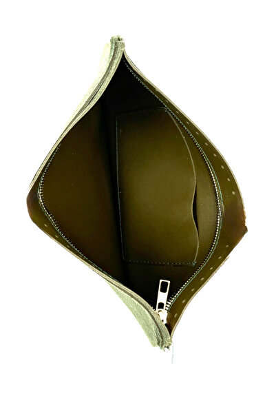 Lady Moss Lined Pocket Faux Leather Length 25 cm - Width 35 cm (Khaki)