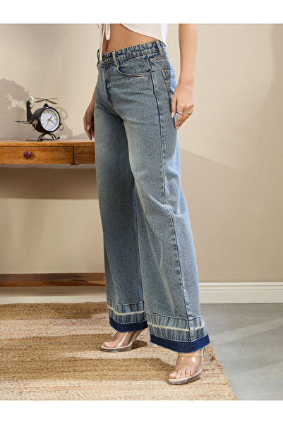 Sassafras By Styli Blue Washed Low Waist Wide Leg Jeans