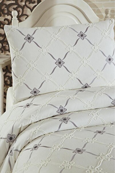 Çeyiz Diyarı Kanola Embroidered Chenille 2-Piece Single Bedspread
