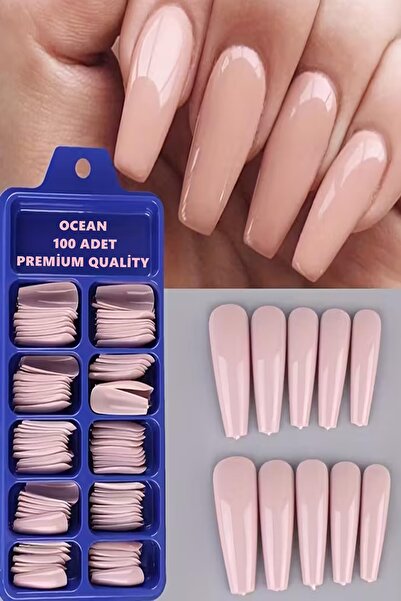 MasterCar Pembe 100'lü Kutulu Balerin Protez Takma Tırnak ASU-236 Ekstra Uzun Tabut Takma Tırnaklar Parlak Düz