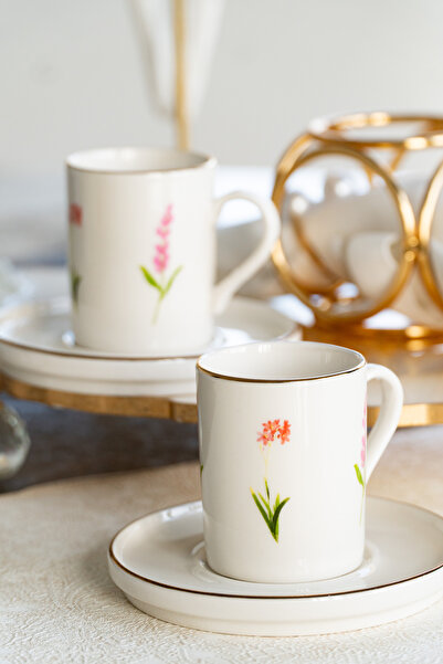 Heda Porselen Ikebana 4 Piece Porcelain Coffee Cup Set for 2 People