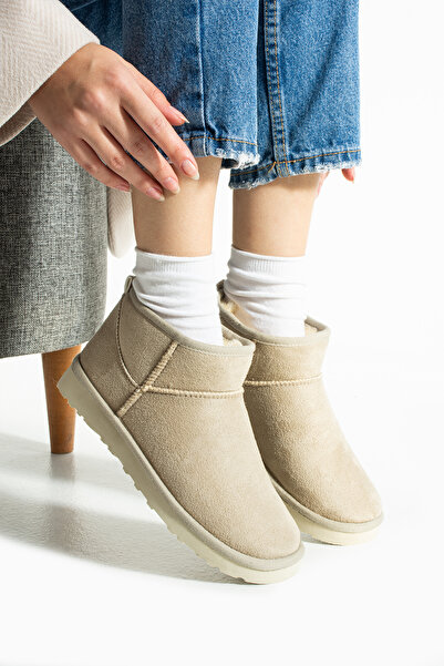 DESPİNA LEVA Kadın Ultra Mini Süet Kadın Bot Içi Tüylü Düz Taban Bot & Bootie