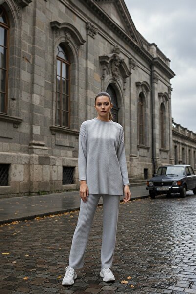 EYYE Cotton Ribbed Women's Blouse Trousers Double Set