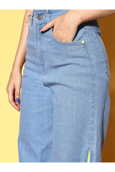 Sassafras By Styli Women Blue High Rise Side Zipper Detail Straight Jeans