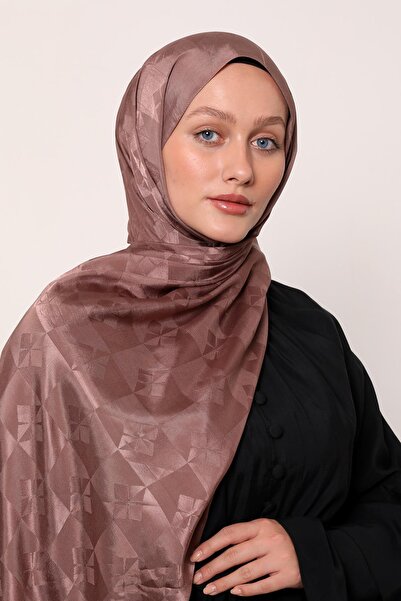 LuvenSara شال حرير جاكار |   قهوة داكنة