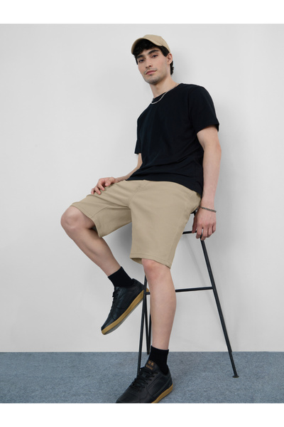 The Souled Store By Styli Men Beige Knee Length Plain Denim Shorts