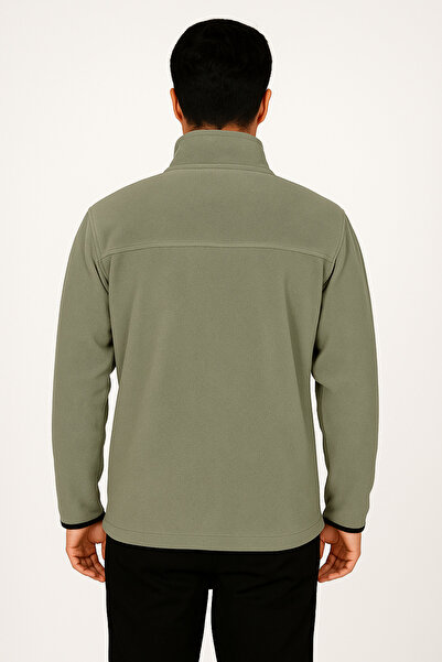 KaeLaurean Men's Water Green Anti-Pilling Non-Pilling Mock Neck Cold-Proof Three Pocket Zippered Fleece