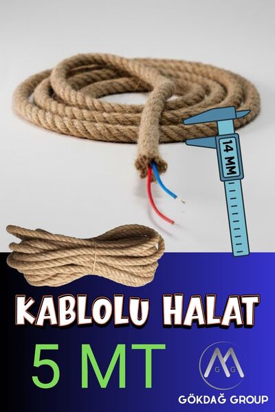 GÖKDAĞ GROUP 5 MT KABLOLU JÜT HALAT AYDINLATMA DEKORATİF HASIR 14 MM