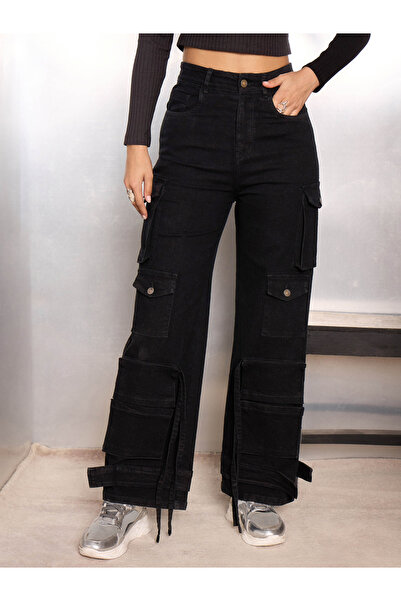 Sassafras By Styli Black Multi Pocket Cargo Jeans