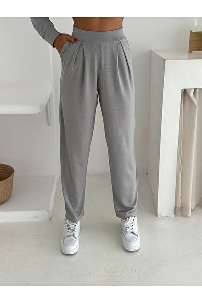 Gugus Women's Shalwar Cut Zippered Stand-Up Collar Casual Modal Sweat Suit