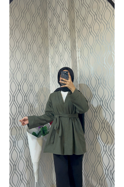 DİLEKBUTİK Khaki Color Unlined Winter Cashmere Kimono