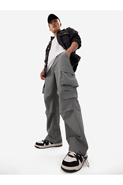 The Souled Store By Styli Men Grey Cargo Pocket Parachute Pants