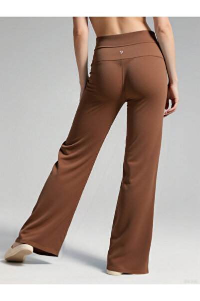 Take Two By Styli Coffee Brown Wide Waistband Flare Joggers