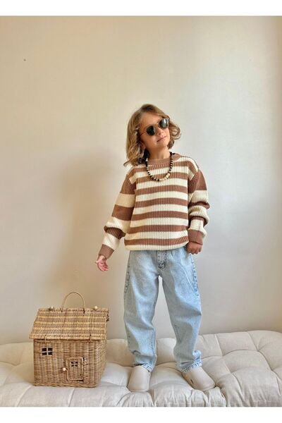 Patriko Boys' Striped Knitted Sweater Denim Jean Pants Stylish New Season Winter Bottom Top Set 3-10 Years