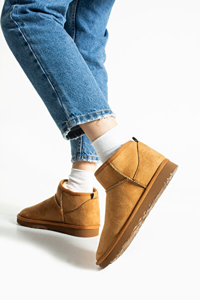 DESPİNA LEVA Kadın Ultra Mini Süet Kadın Bot Içi Tüylü Düz Taban Bot & Bootie