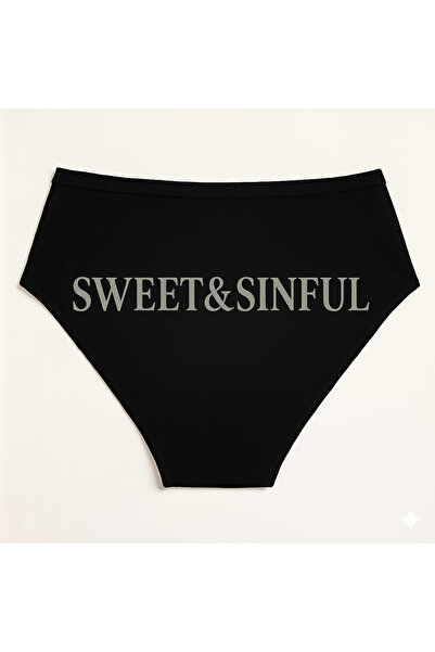 TWINTICKS Μαύρα γυναικεία εσώρουχα slip, με μεταλλική στάμπα με γράμματα, δια...