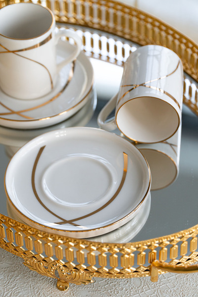 Heda Porselen Ribon 4 Piece 2-Person Porcelain Coffee Cup Set