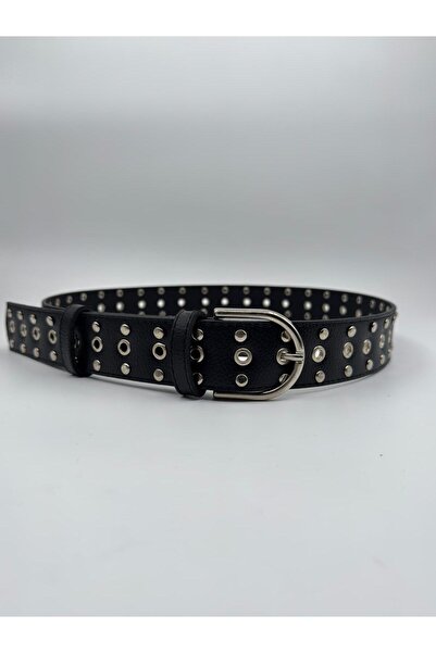 UCCELLO Women's Black Studded Faux Leather Belt – Trendy Model with Accessories