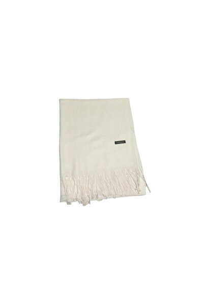 OEM Eșarfă tip șal din cașmir pentru femei, subțire, cu franjuri, 200 x 68 cm, albă