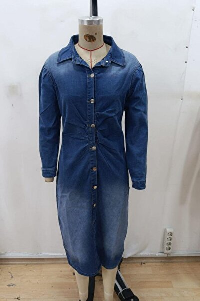 Mossta Μίντι τζιν φόρεμα με κουμπιά μπροστά - Μπλε