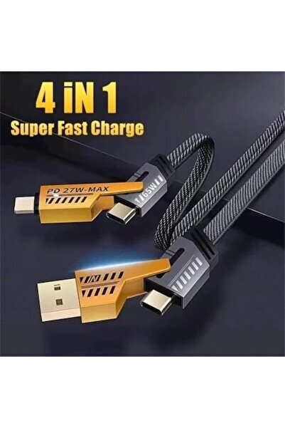 OEM 4-in-1 cable, fast charging up to 65W, data transfer 480 Mbps, multicolor, 1m