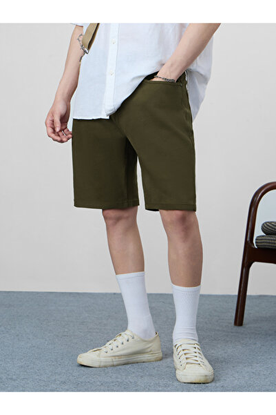 The Souled Store By Styli Men Dark Green Knee Length Denim Shorts