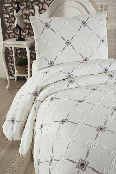 Çeyiz Diyarı Kanola Embroidered Chenille 2-Piece Single Bedspread