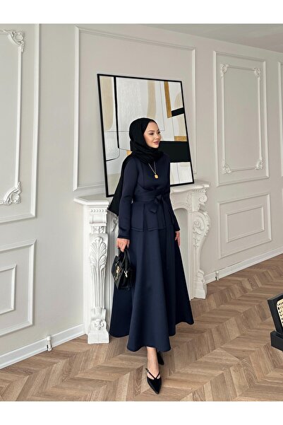 Blue Morpho Puf Scuba Fabric Belted Skirt Set