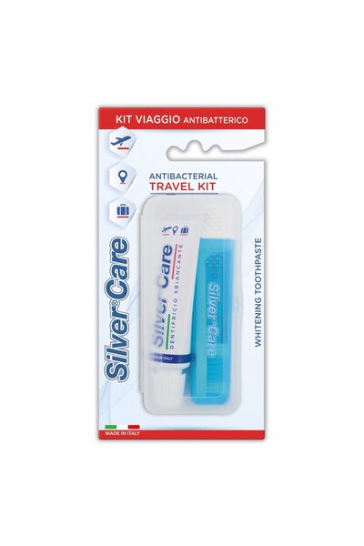 SILVER CARE مجموعة سفر - فرشاة أسنان متوسطة الحجم + معجون أسنان مبيض 20 مل