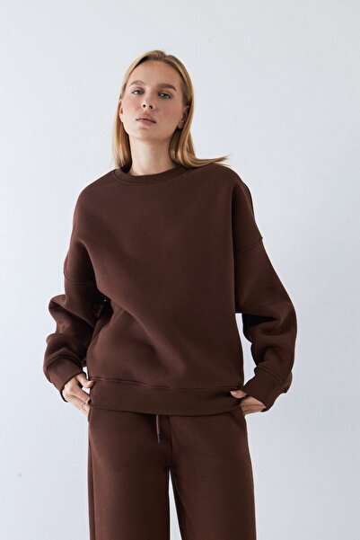 The Champ Clothing Unisex Oversized Tracksuit Set Basic Brown – Crew Neck, Elasticated Legs, 3 Thread Fleece