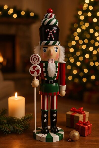 NEWNOW Nutcracker Noel Temalı Fındıkkıran Figürü – Kırmızı, Yeşil ve Beyaz De...