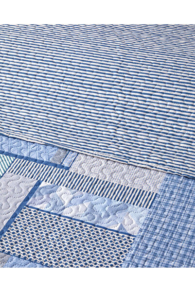 English Home Patch Mosaic King Size Çok Amaçlı Örtü 240x220 cm Mavi