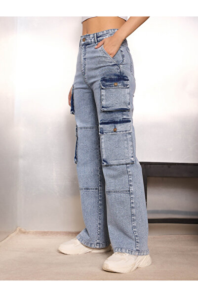 Sassafras By Styli Blue High Rise Cargo Pocket Jeans