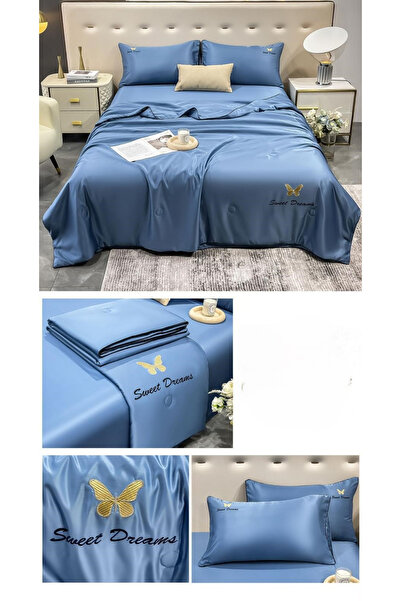 FIONNA.RO Set Luxury Matase Cu Pilota Subtire - Bleu