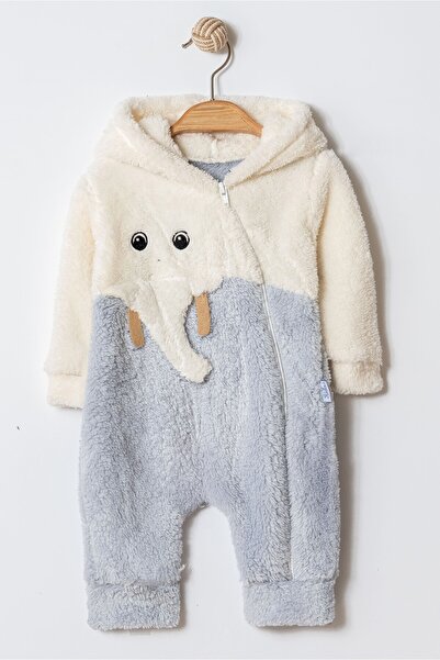 Chicsy Baby Unisex Baby Elephant Patterned Hooded Plush Jumpsuit