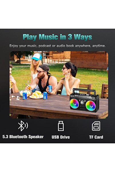 Generic Specton Portable AM/FM/SW Radio Bluetooth 5.3, Solar/USB-C, TF/USB Player, Dual Speakers, LED