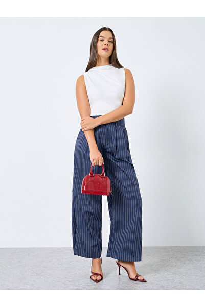 Styli Navy Pinstripe Wide Leg Trousers